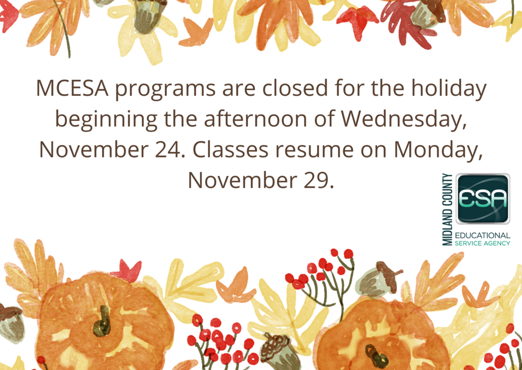 MCESA Thanksgiving Closure Notice